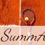 Tennis racket and ball on red clay court, ideal for sports-themed content.